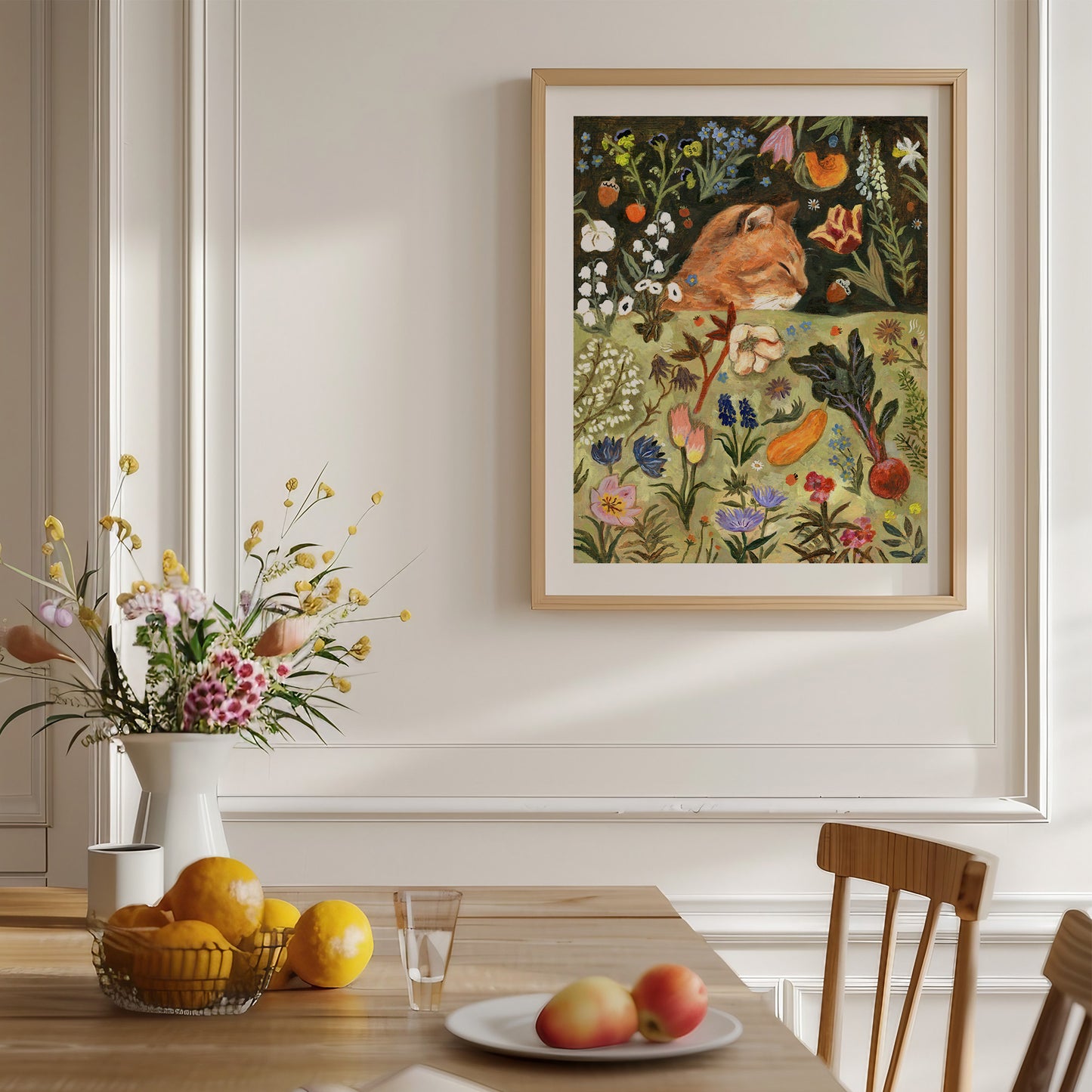 Orange cat and spring garden
