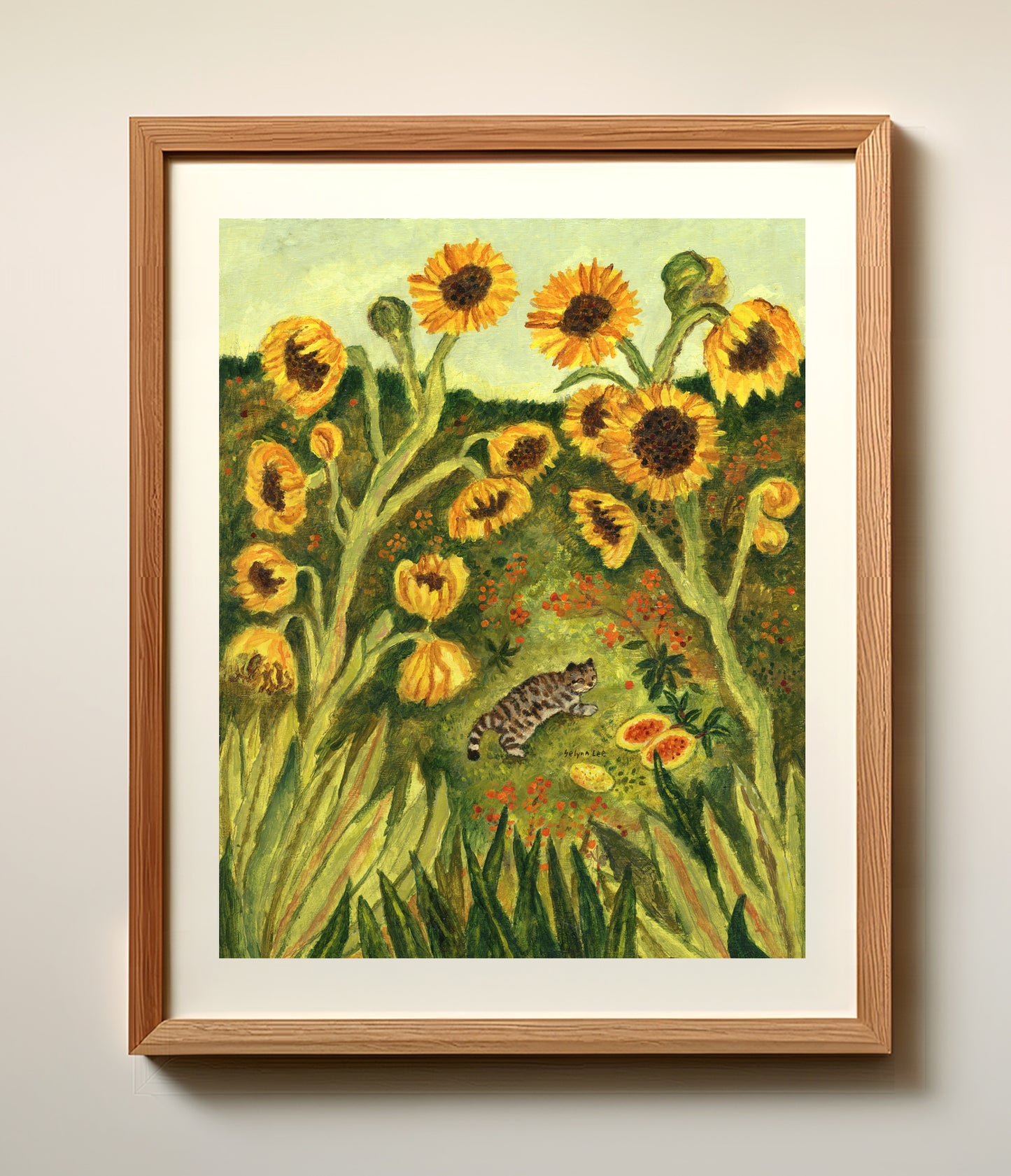Sunflowers and a cat