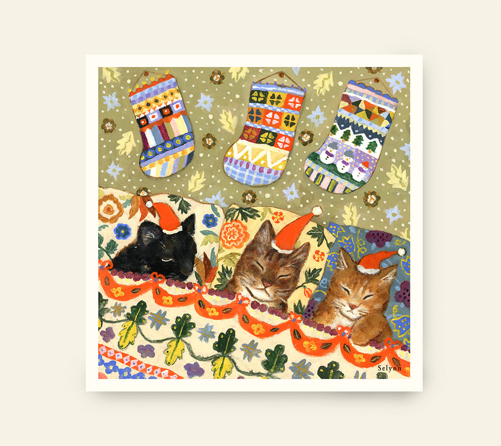 Cats and the Christmas Stockings - Greeting card