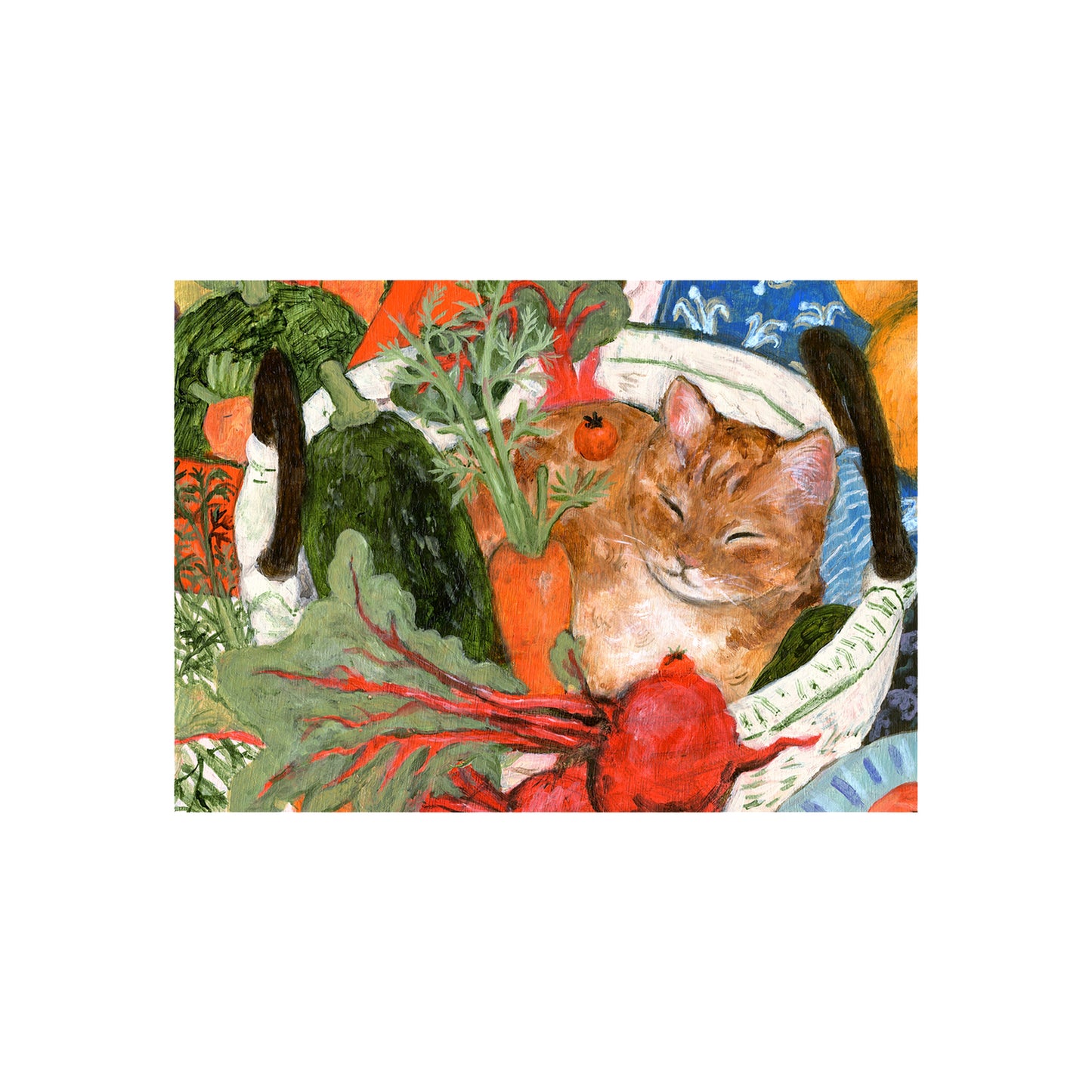 A cat in grandma's veggie basket