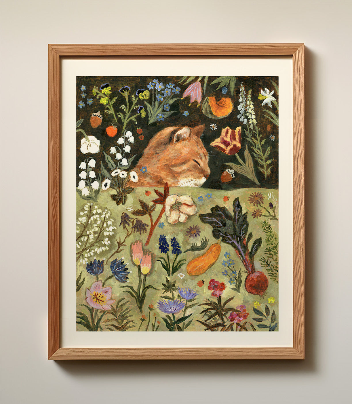Orange cat and spring garden