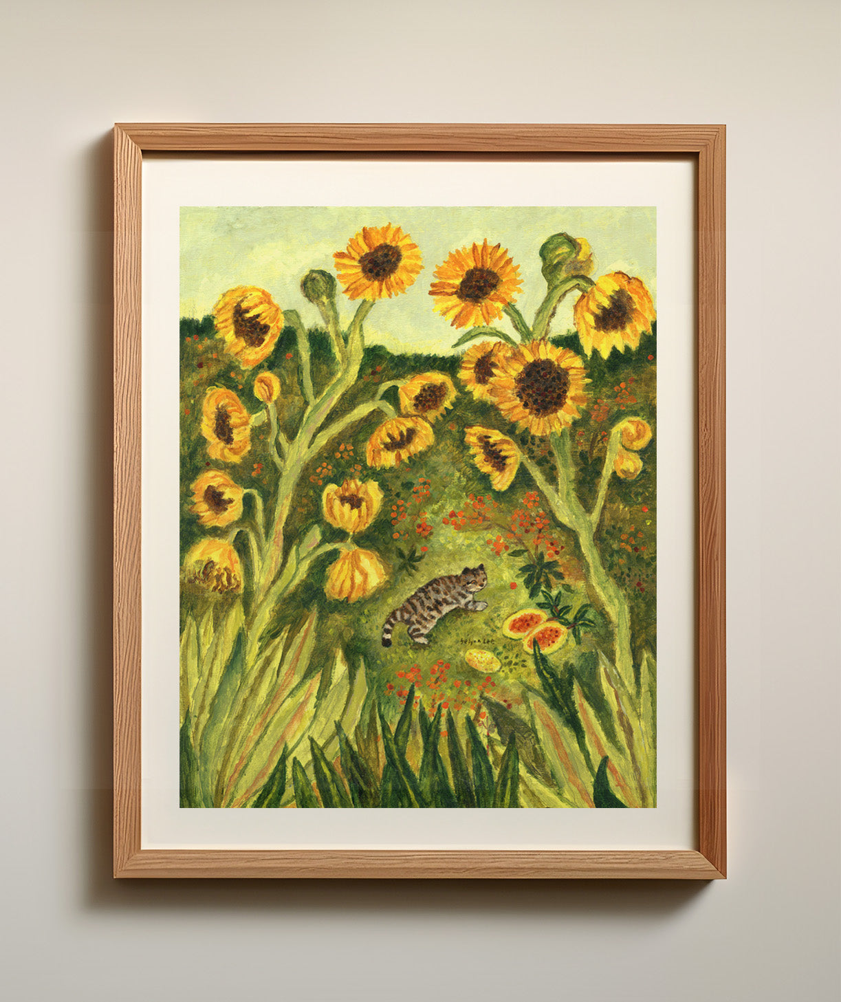 Sunflowers and a cat