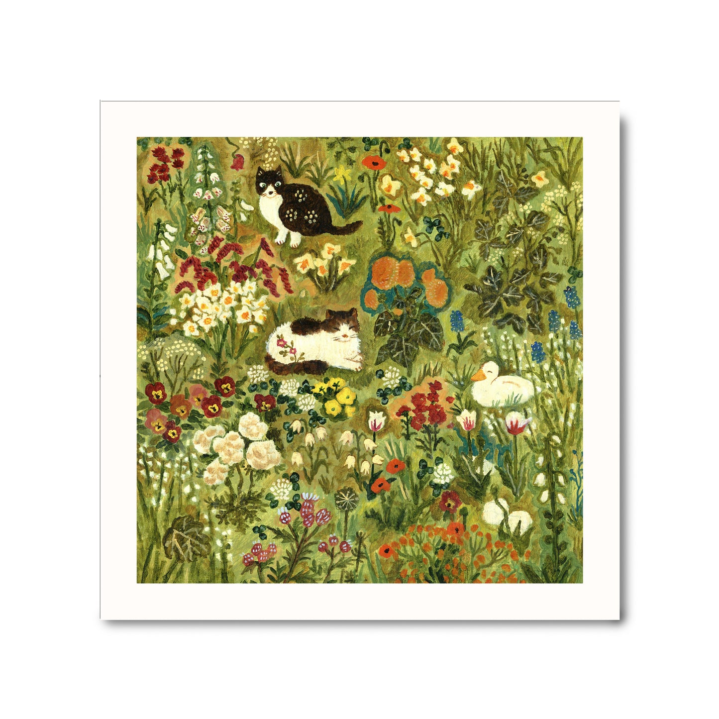 Two Cats and a Duck in the Garden