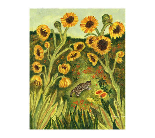 Sunflowers and a cat
