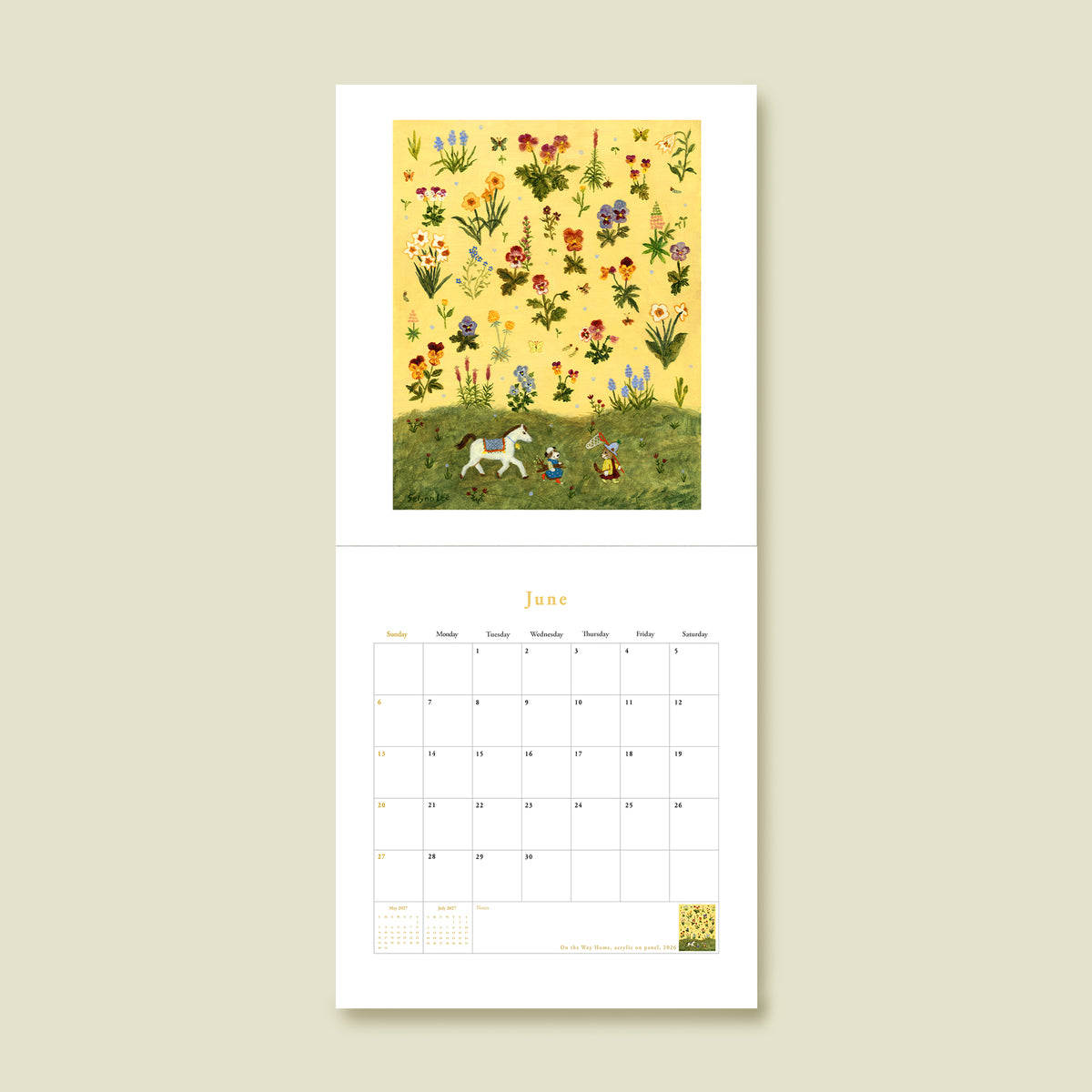 2027 illustration calendar -Sunday start