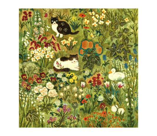 Two Cats and a Duck in the Garden